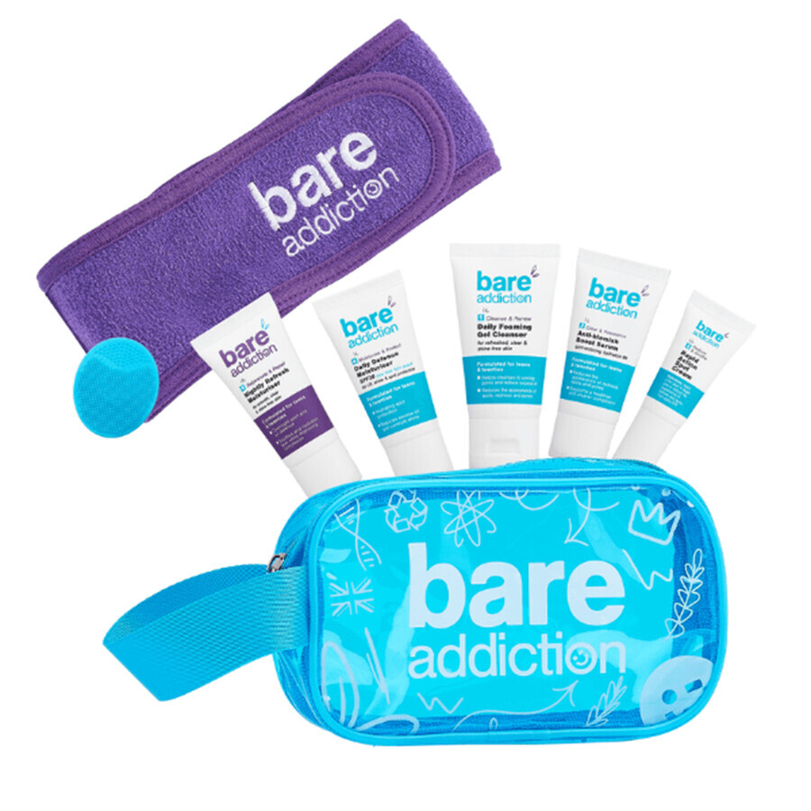 Bare Addiction My First Skincare Routine Set, un ensemble de mini-produits et d'accessoires dans une trousse de maquillage