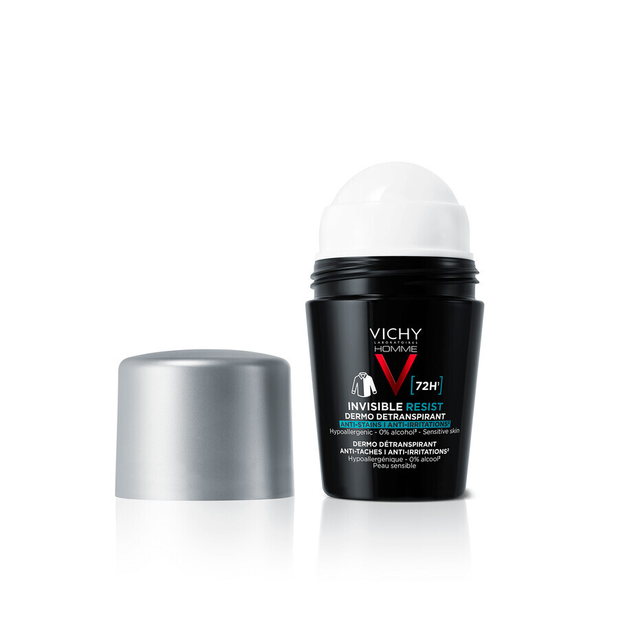 Vichy Homme Invisible Resist, Roll-on Antitranspirant für Männer, gegen Flecken auf der Kleidung, 50 ml