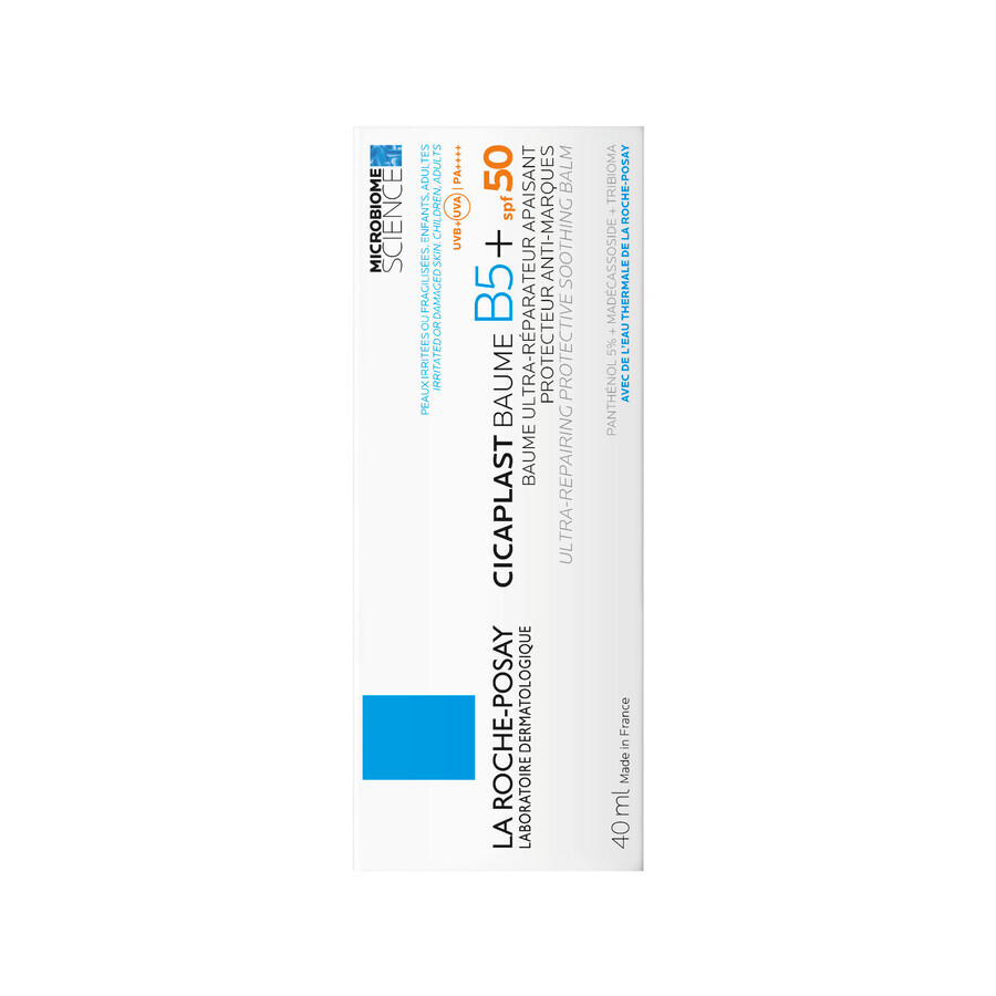 La Roche-Posay Cicaplast Balm B5+, regenerierender, beruhigender Balsam für Gesicht und Körper, SPF 50, 40 ml