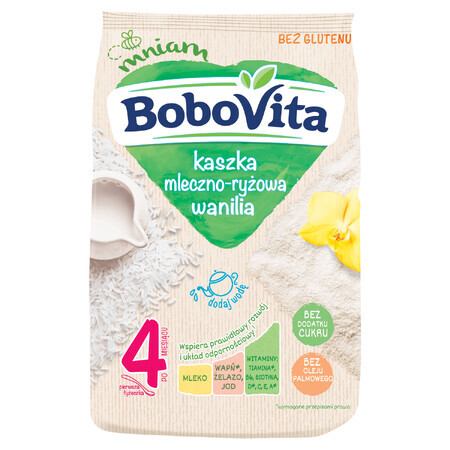 BoboVita Terci de orez cu lapte, vanilie, fără gluten, fără zahăr adăugat, după 4 luni, 230 g