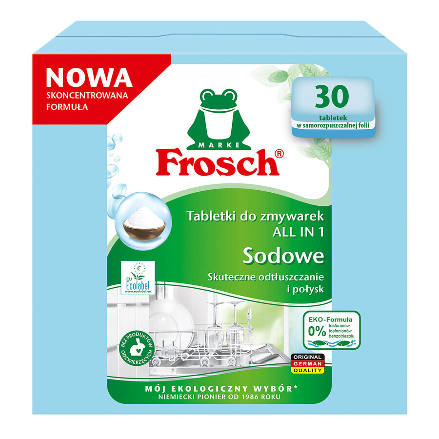 Frosch set, pastillas para lavavajillas All In 1, sodio, 2 x 30 piezas + concentrado para lavavajillas, frambuesa, 500 ml + bolsas clasificadoras, 3 piezas gratis