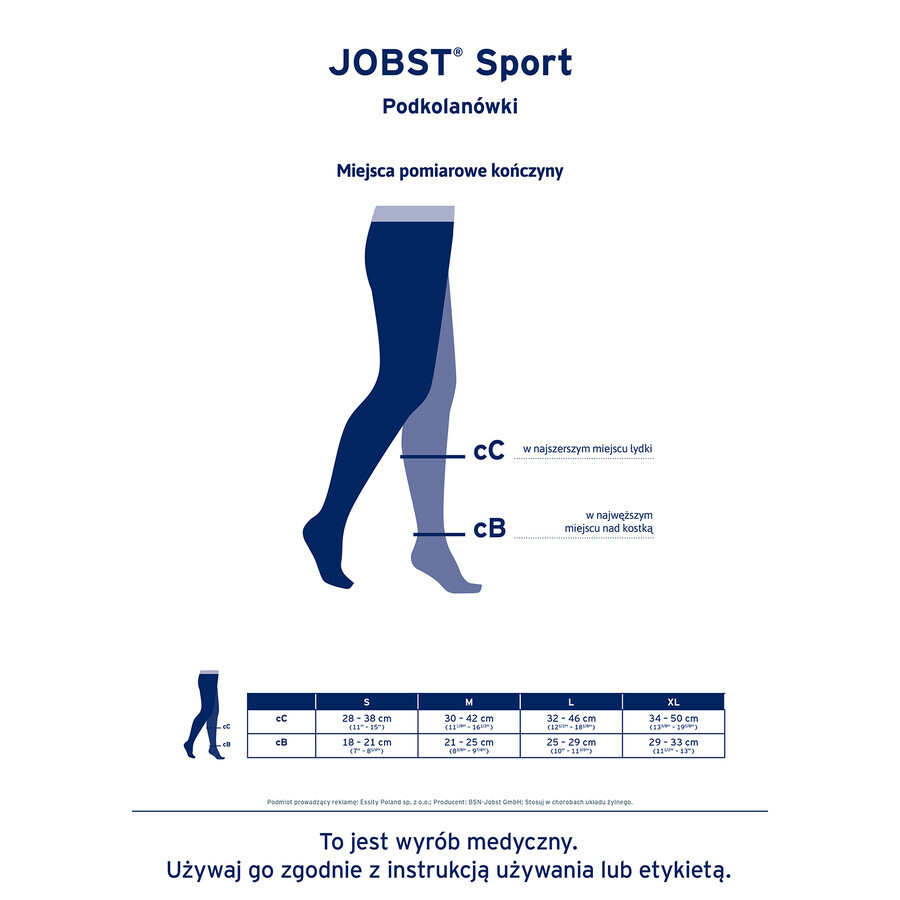 Jobst Sport, Sport-Kompressionskniestrümpfe, 20-30 mmHg, Größe M, grau/graphit