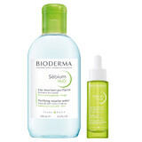 Bioderma Sebium Set, glättendes Anti-Ageing-Serum, 30 ml + Mizellenlotion für fettige, Mischhaut und zu Akne neigende Haut, 250 ml