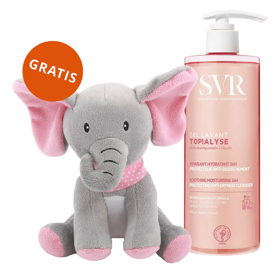 SVR Topialyse Gel Lavant, sanftes Reinigungsgel für die ganze Familie, empfindliche Haut, biologisch abbaubar, 1000 ml + kostenloses Plüschmaskottchen