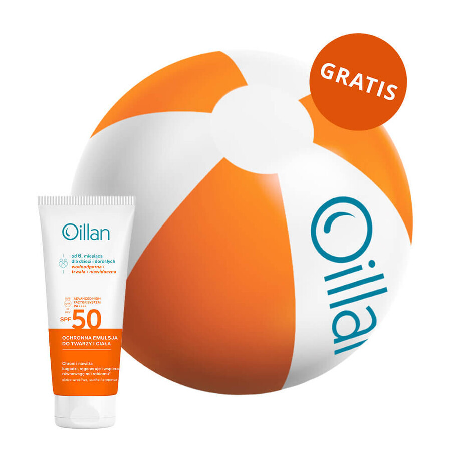 Oillan Sun, emulsione protettiva per viso e corpo, SPF 50, 100 ml + pallone da spiaggia gratuito