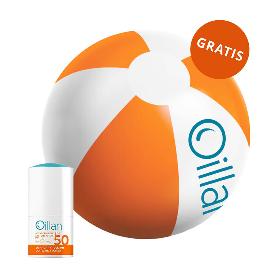 Oillan Sun, Schutz-Roll-on für Gesicht und Körper, SPF 50, 50 ml + kostenloser Strandball