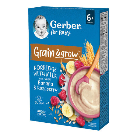 Gerber Grain &amp; Grow Oat and wheat porridge, bananas, raspberries, milk, no added sugar, after 6 months, 200 g