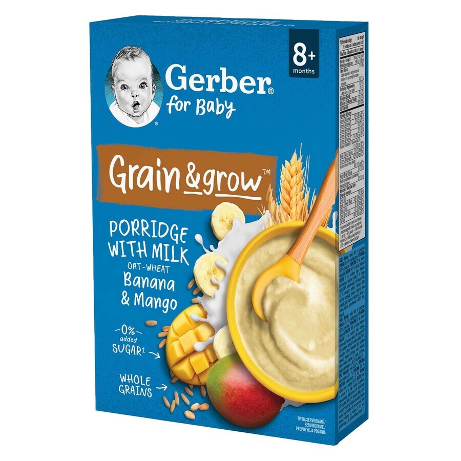 Gerber Grain &amp; Grow Oat and wheat porridge, banana, mango, milk, no added sugar, after 8 months, 200 g