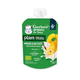 Gerber Organic Plant-Tastic Dessert într-un tub, mango și gutui cu mousse de nucă de cocos, fără zahăr adăugat, după 6 luni, 80 g