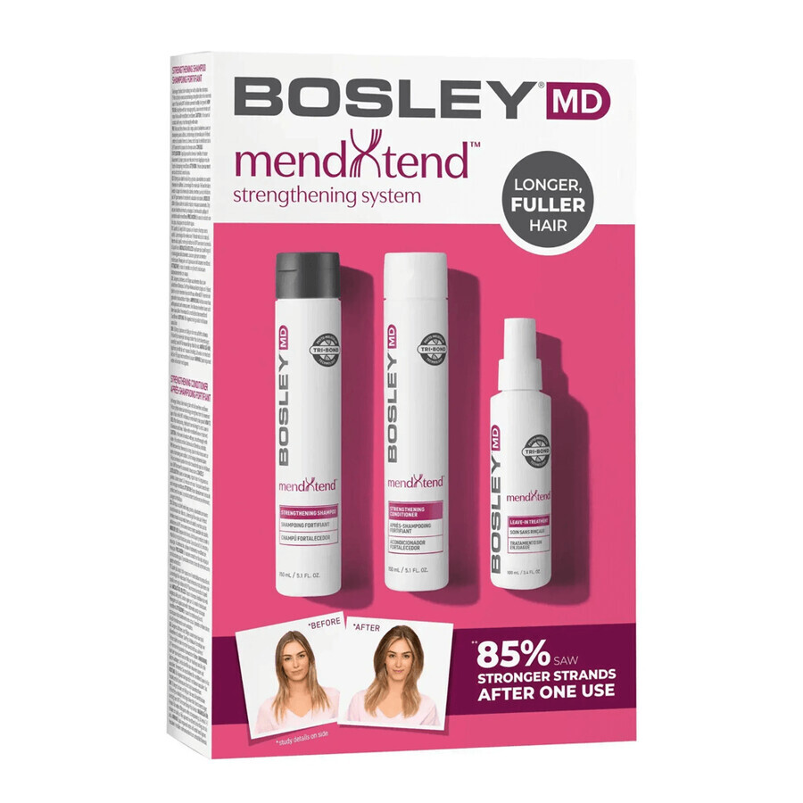 BosleyMD mendXtend Kit zur Stimulierung des Wachstums von geschädigtem und trockenem Haar, Shampoo, 150ml + Conditioner, 150ml + Spray, 100ml