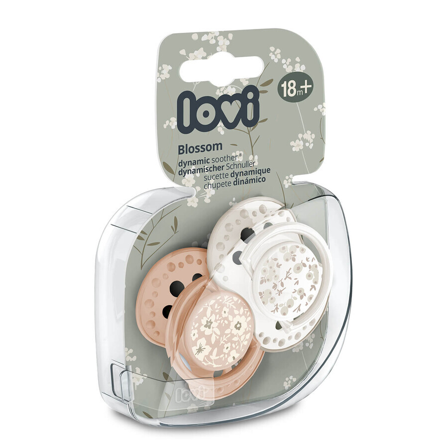 Lovi, succhietto, in silicone, dinamico, Blossom Ivory, da 18 mesi, 2 pezzi