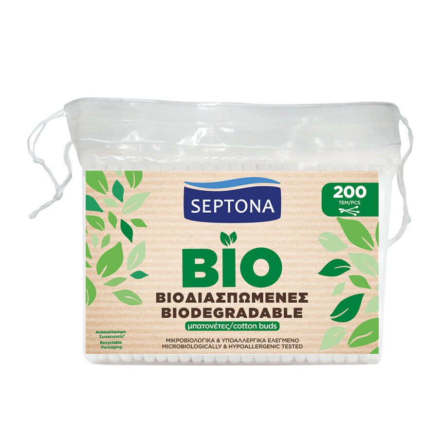 Septona Ecolife, biologisch abbaubare Wattestäbchen, 200 Stück