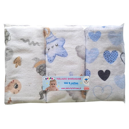 Weber flannel diapers, 70 x 80 cm, 100% cotton, colored, 3 pieces