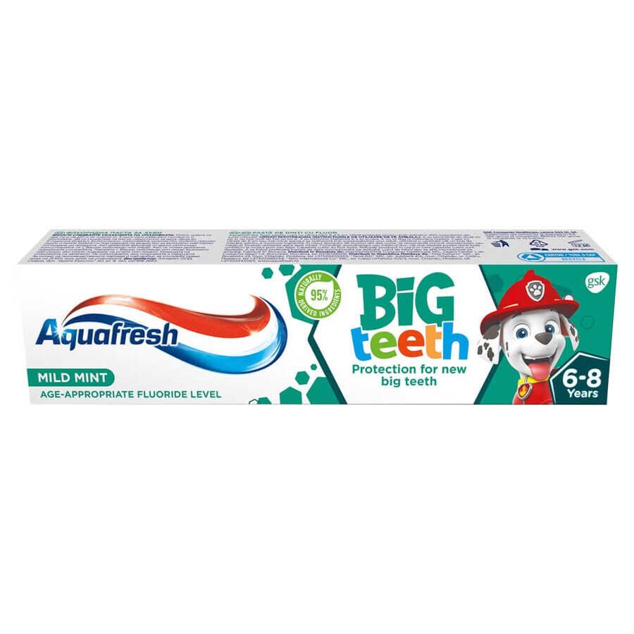 Aquafresh Big Teeth, dentifrice pour enfants, 6-8 ans, Psi Patrol, 50 ml