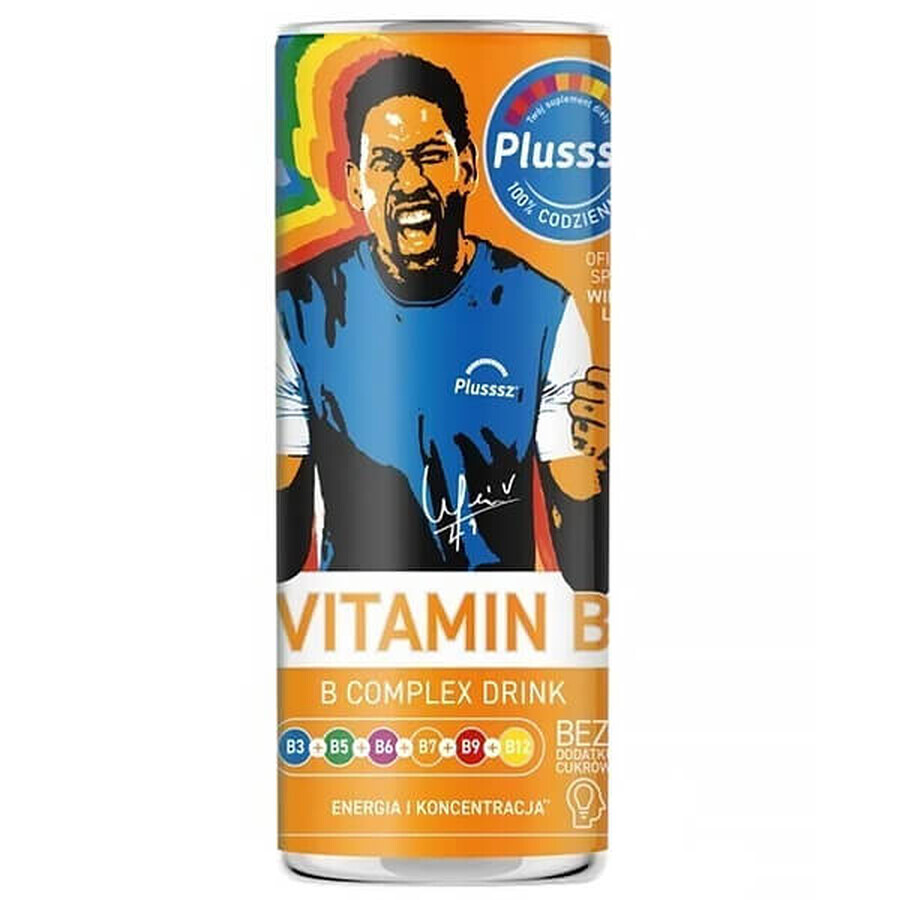 Plusssz Vitamin B Complex Drink, bebida carbonatada, sabor naranja y limón, 250 ml