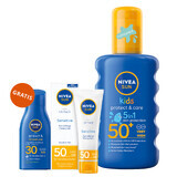 Nivea Sun Kids Protect &amp; Care Set, Baby Protection Spray, SPF 50+, 200ml + Face Protection Cream, SPF 50, 50ml + Sunscreen Lotion, SPF 30, 30ml free