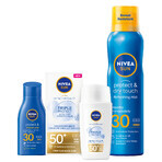 Nivea Sun Tripple Protect set, face fluid, SPF 50+, 40 ml + spray sun lotion, SPF 30, 200 ml + tanning lotion, SPF 30, 30 ml free