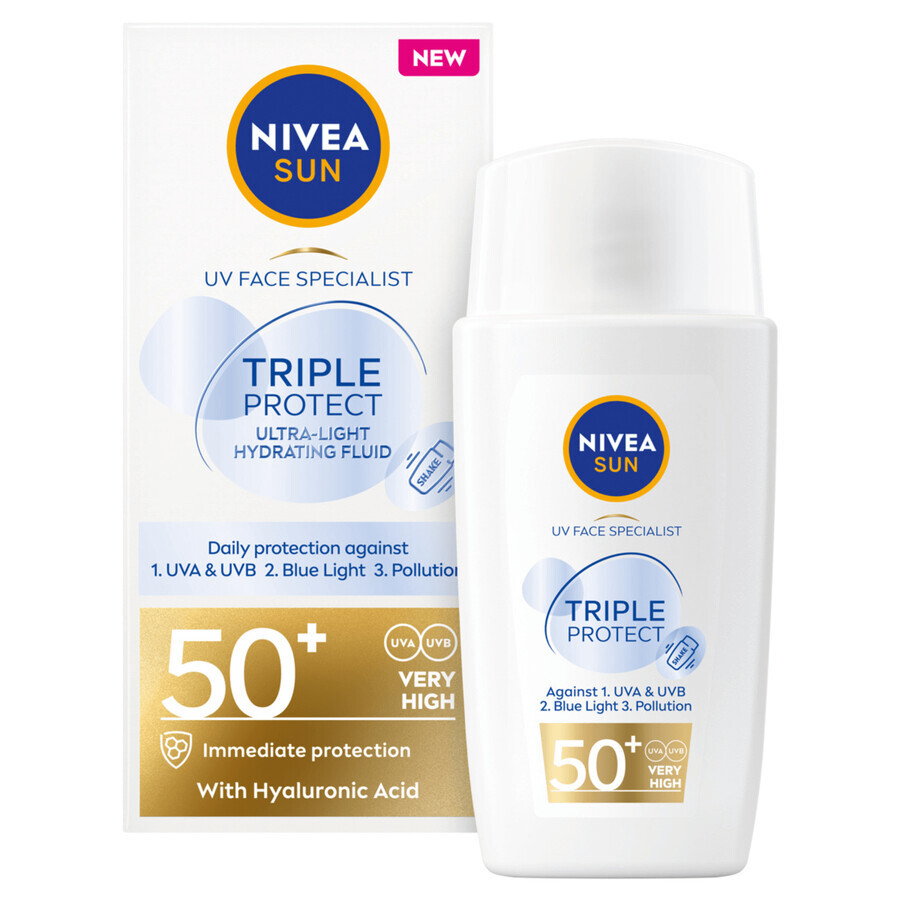 Nivea Sun Tripple Protect set, face fluid, SPF 50+, 40 ml + spray sun lotion, SPF 30, 200 ml + tanning lotion, SPF 30, 30 ml free