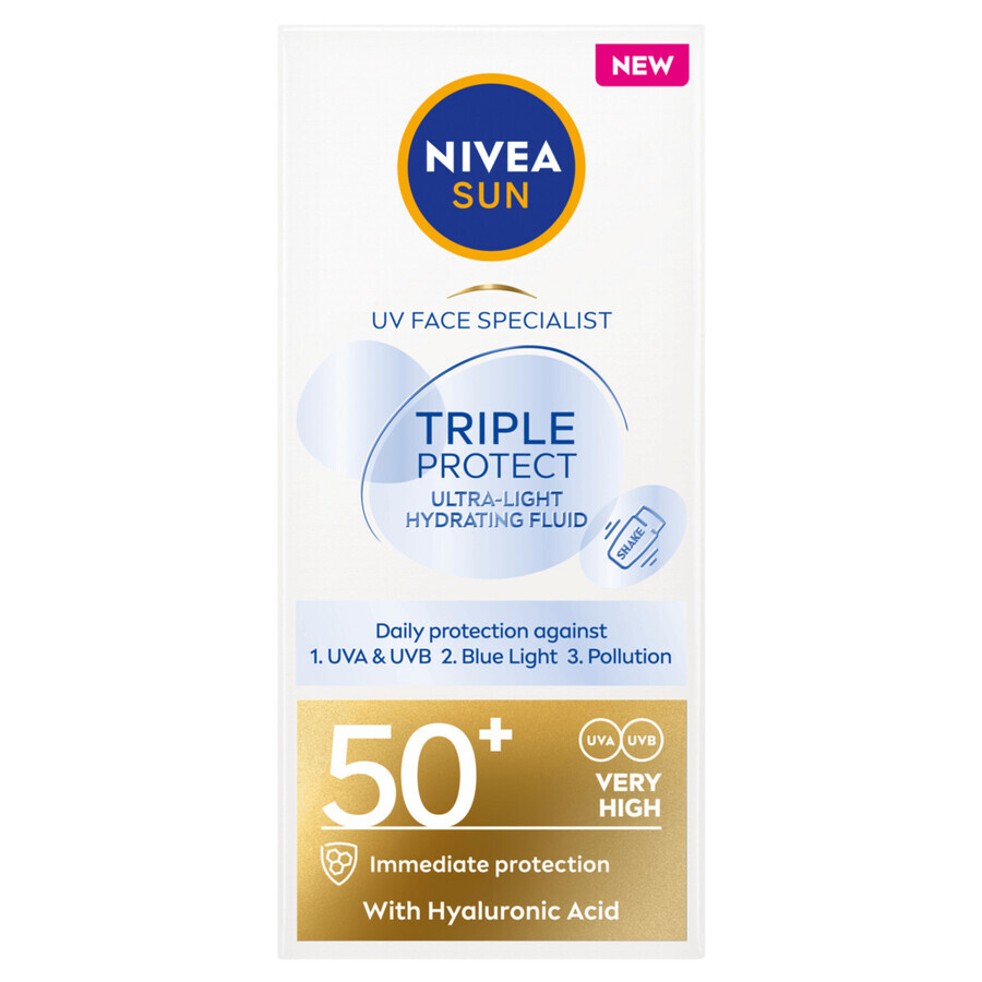 Nivea Sun Tripple Protect set, face fluid, SPF 50+, 40 ml + spray sun lotion, SPF 30, 200 ml + tanning lotion, SPF 30, 30 ml free