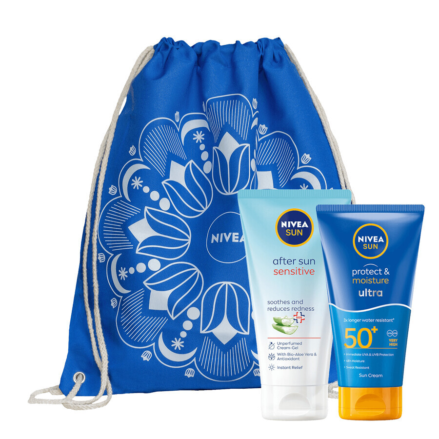 Set Nivea Sun Protect &amp; Moisture, ultra-moisturizing sun lotion, SPF 50+, 150 ml + soothing gel-cream after the beach, 175 ml + free backpack