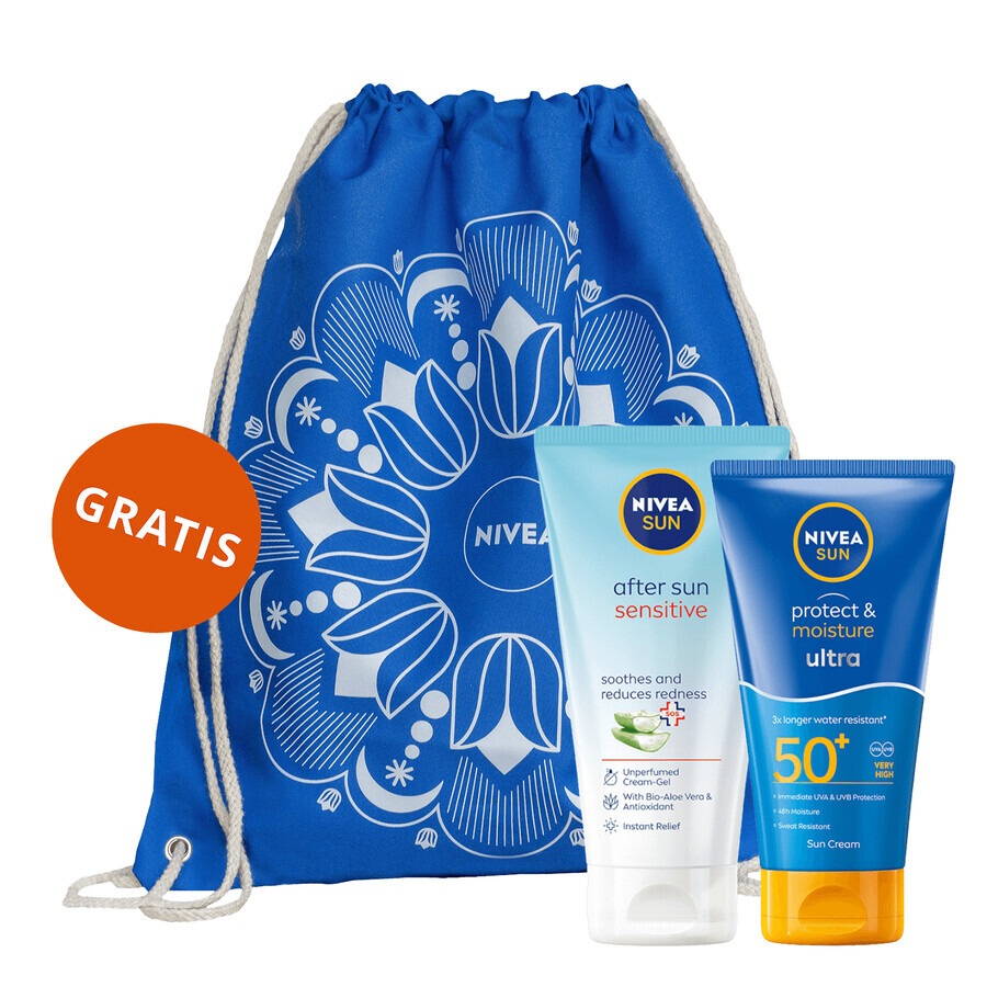 Set Nivea Sun Protect &amp; Moisture, ultra-moisturizing sun lotion, SPF 50+, 150 ml + soothing gel-cream after the beach, 175 ml + free backpack