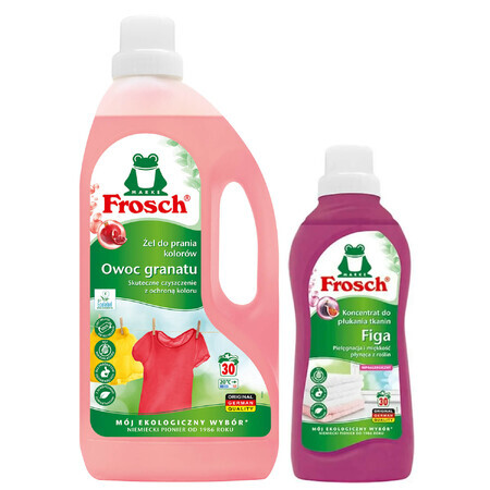 Frosch set, gel lavavajillas, granada, 1,5 l + suavizante concentrado, higo, 750 ml