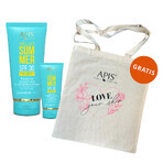 Set Apis Hello Summer, emulsión solar con manteca de cacao, FPS 30, 200 ml + crema solar facial, FPS 30, 50 ml + bolsa "Ama tu piel" gratuita