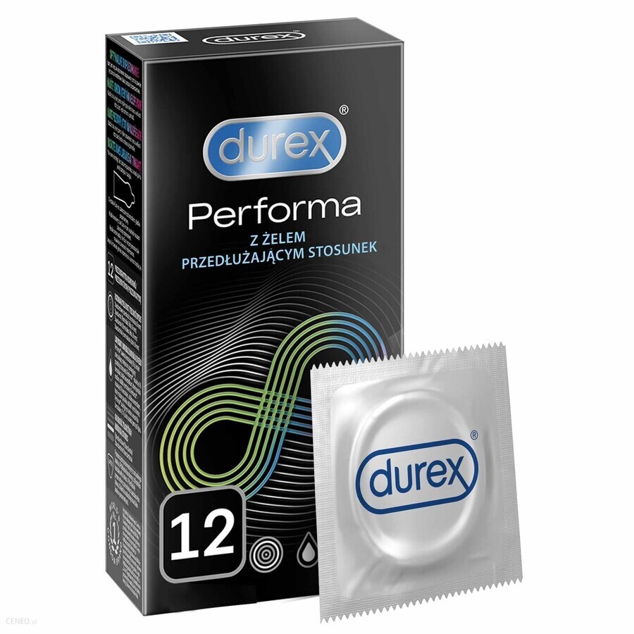 Durex Performa, Kondome mit verkehrsverlängerndem Gleitmittel, 12 Stück