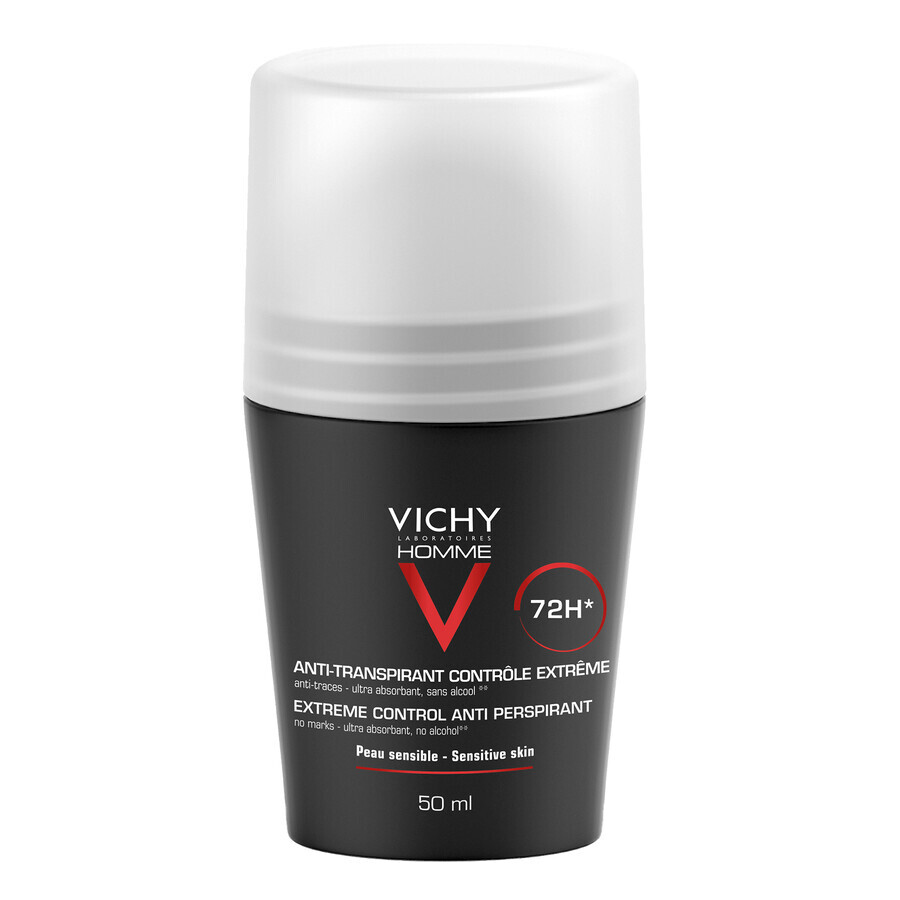 Vichy Homme, Roll-on Antitranspirant für Männer, 72 Stunden Schutz, 50 ml