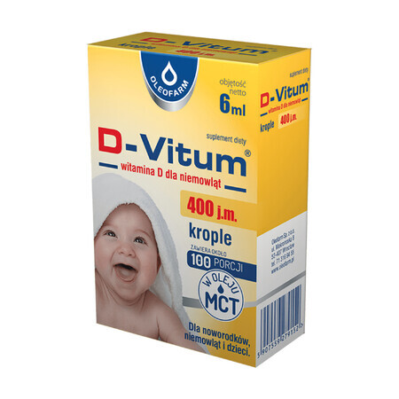 D-Vitum 400 IU, Vitamin D für Neugeborene, Säuglinge und Kinder, Tropfen zum Einnehmen, 6 ml