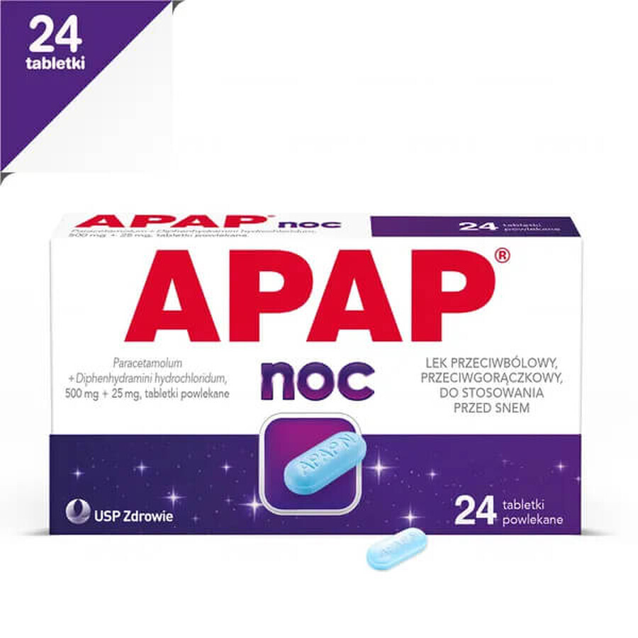 Apap Night 500 mg + 25 mg, 24 Filmtabletten