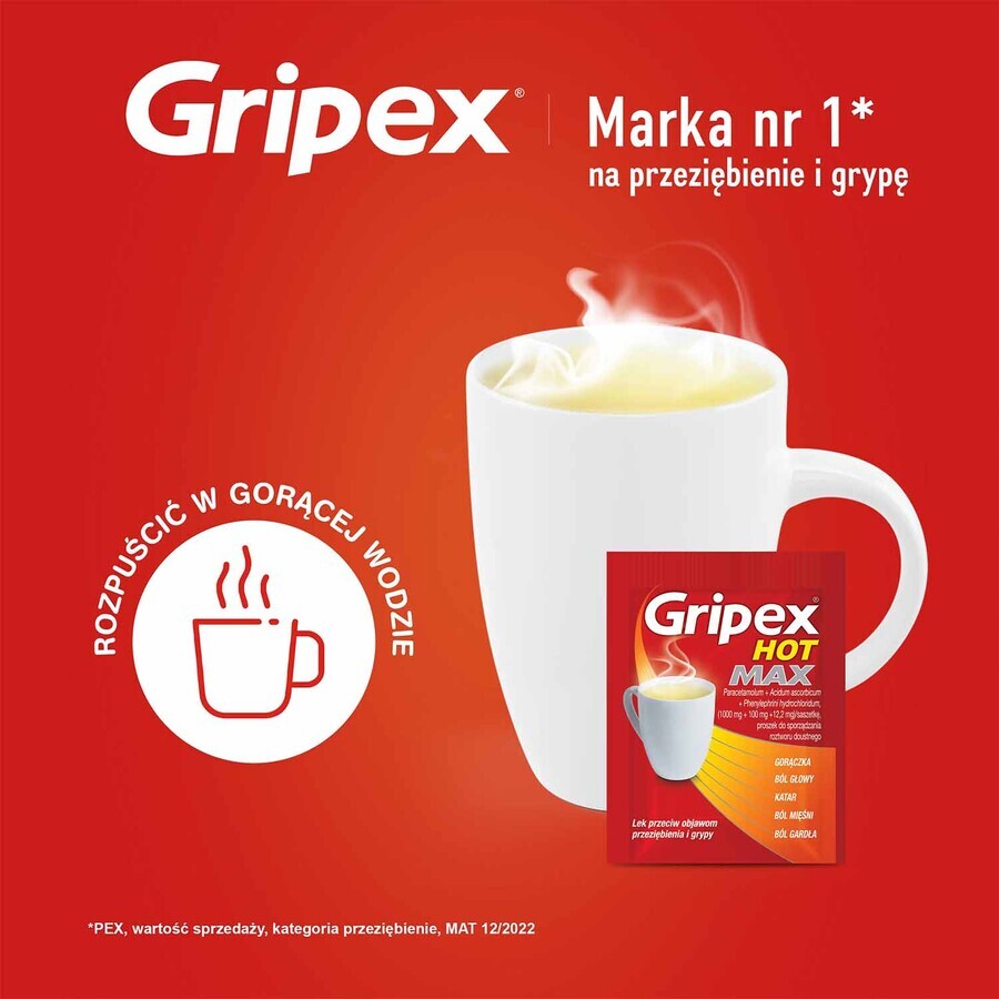 Gripex Hot Max 1000 mg + 100 mg + 12,2 mg, 8 sachets