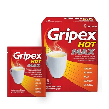 Gripex Hot Max 1000 mg + 100 mg + 12,2 mg, 8 sachets