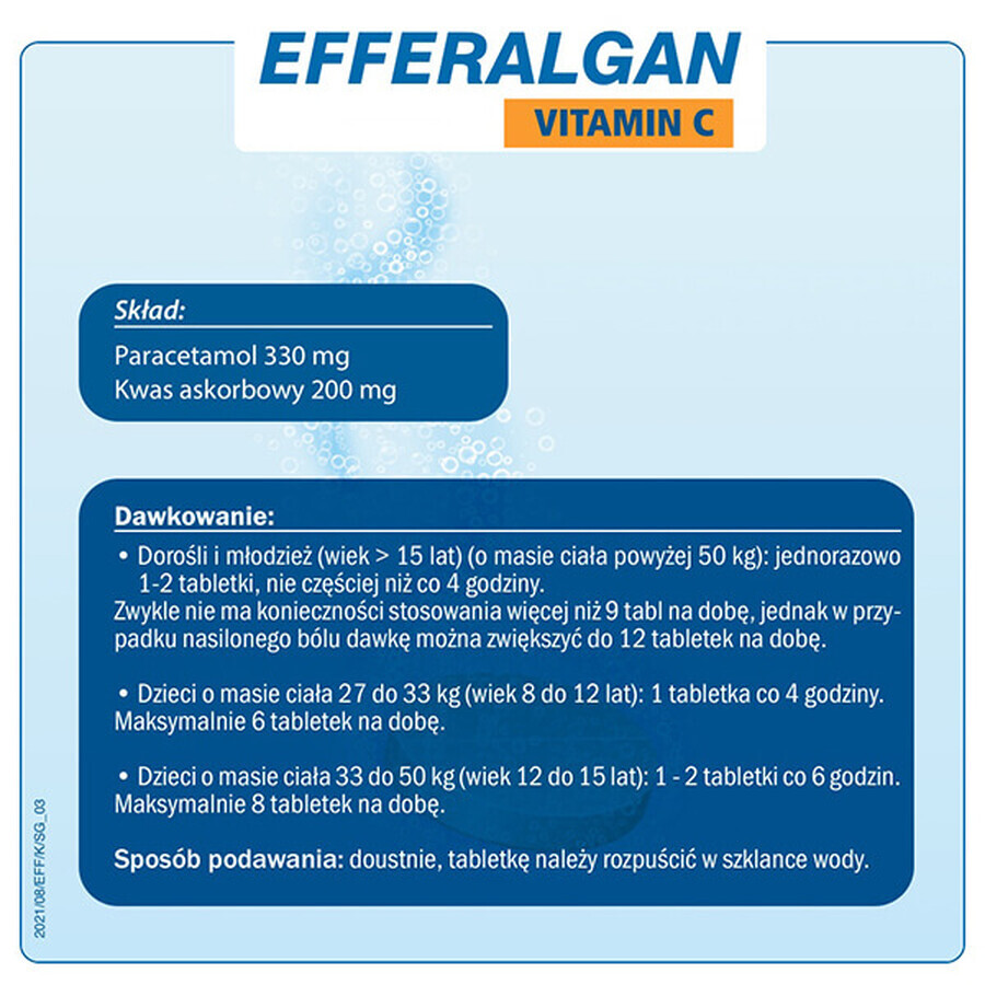 Efferalgan Vitamin C 330 mg + 200 mg, 20 effervescent tablets