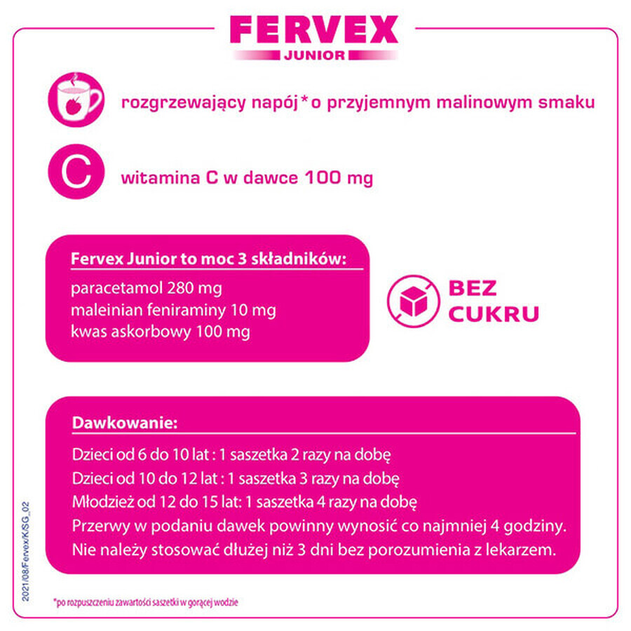 Fervex Junior 280 mg + 100 mg + 10 mg, granulato per soluzione orale, 8 bustine