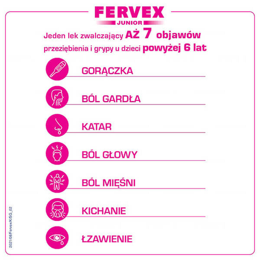 Fervex Junior 280 mg + 100 mg + 10 mg, granulato per soluzione orale, 8 bustine