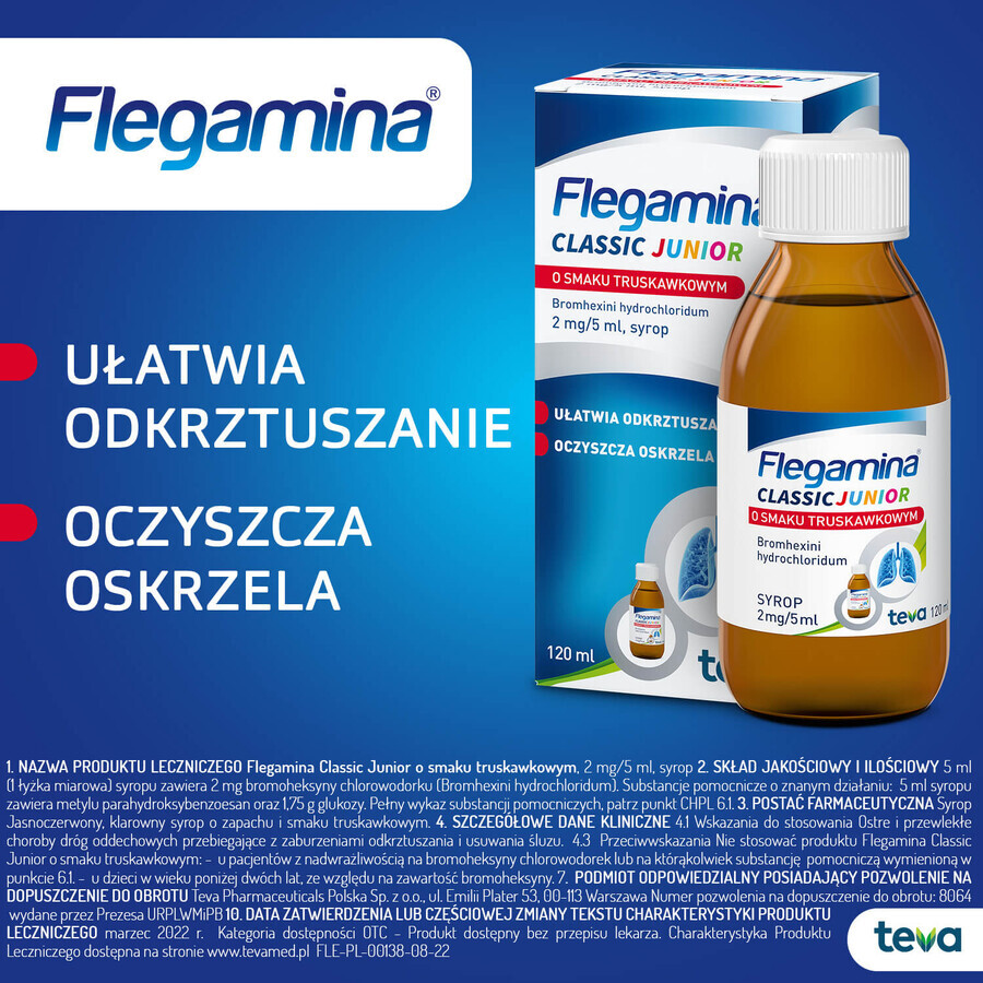 Flegamina Junior 2 mg/ 5 ml, aromă de căpșuni, sirop, 120 ml