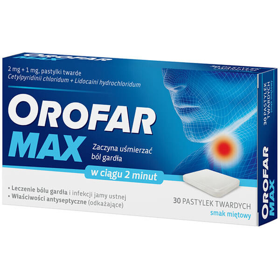 Orofar Max 2 mg + 1 mg, Minzgeschmack, 30 harte Lutschtabletten