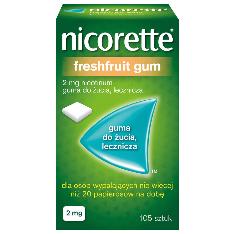 Nicorette FreshFruit Gum 2 mg, chicle, medicinal, 105 unidades