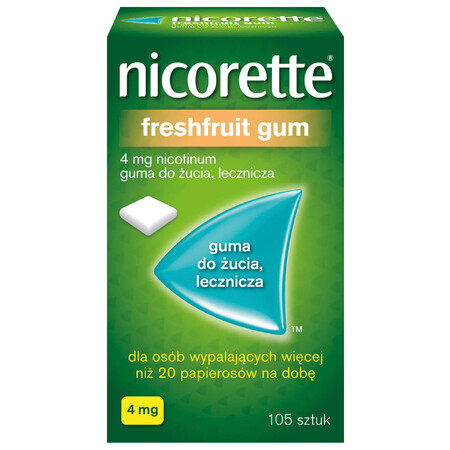 Nicorette FreshFruit Gum 4 mg, Kaugummi, medizinisch, 105 Stück