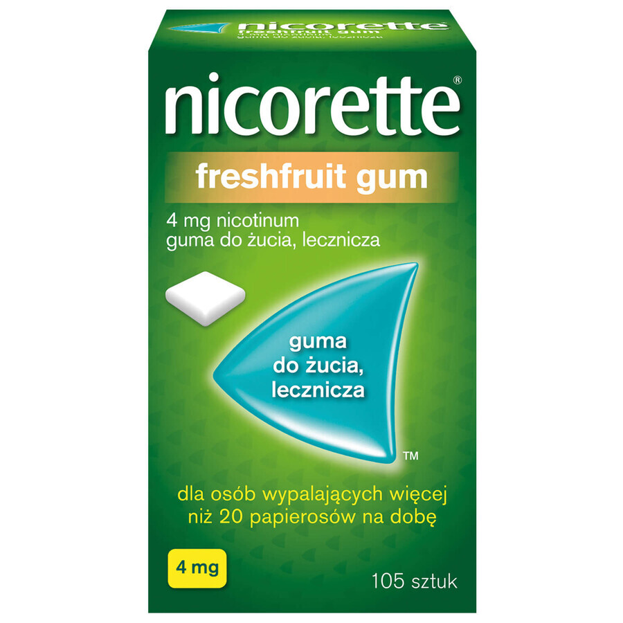 Nicorette FreshFruit Gum 4 mg, Kaugummi, medizinisch, 105 Stück