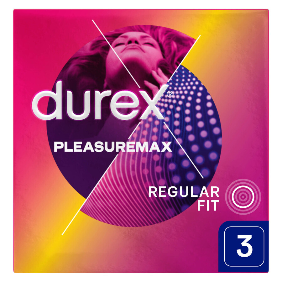 Durex Pleasuremax, préservatifs nervurés avec passepoil, 3 pièces