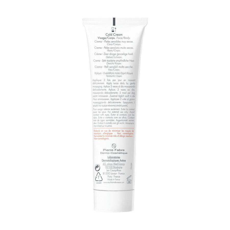 Avene Cold Cream, cremă pentru față și corp, piele sensibilă și foarte uscată, 100 ml