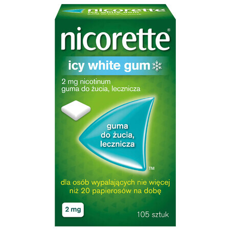 Nicorette Icy White Kaugummi 2 mg, medizinischer Kaugummi, 105 Stück