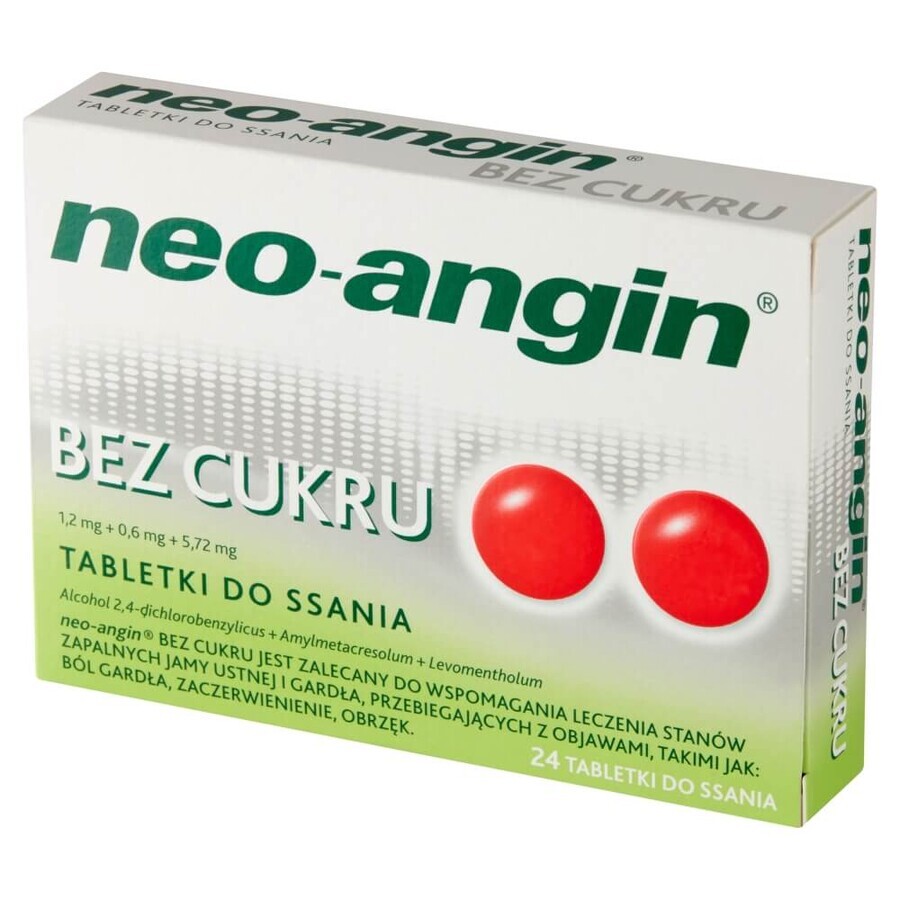 Neo-Angin without sugar 1.2 mg + 0.6 mg + 5.72 mg, 24 tablets