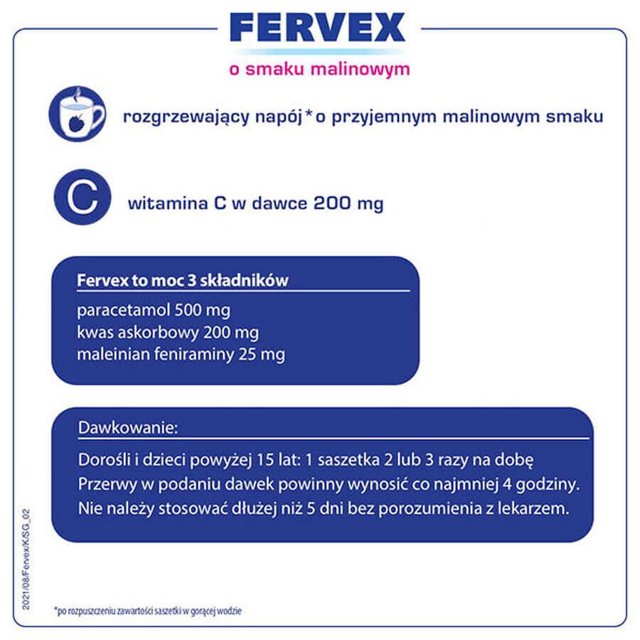 Fervex 500 mg + 200 mg + 25 mg, Granulat zum Einnehmen, Himbeergeschmack, 8 Beutel