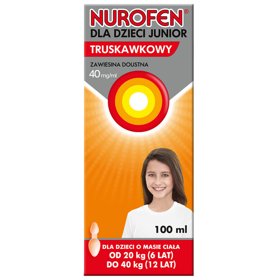 Nurofen for children Junior strawberry 40 mg/ml, oral suspension, 6-12 years, 100 ml