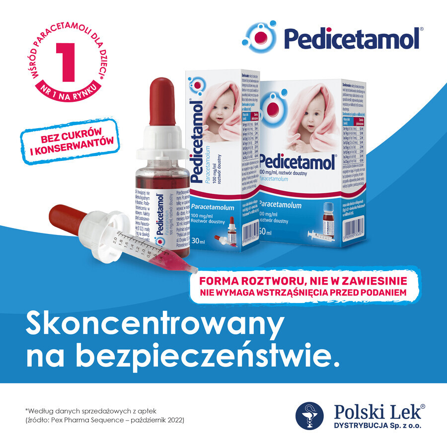 Pedicetamol 100 mg/ml, Lösung zum Einnehmen für Kinder und Säuglinge ab Geburt, 30 ml