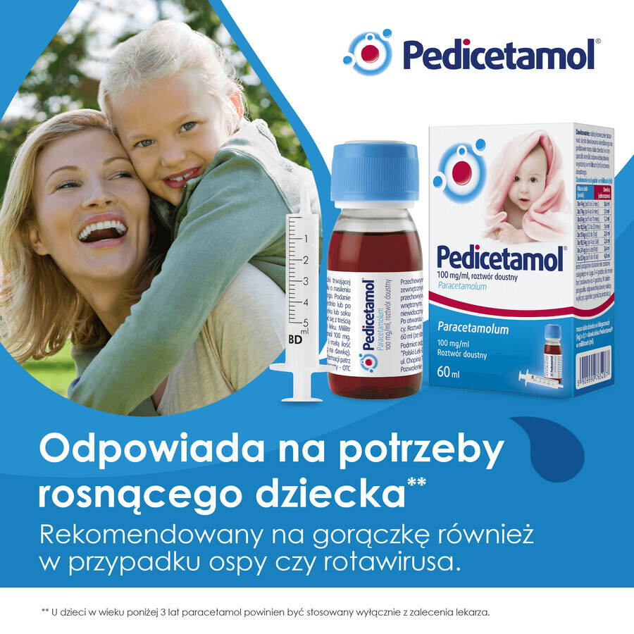 Pedicetamol 100 mg/ml, Lösung zum Einnehmen für Kinder und Säuglinge ab Geburt, 60 ml