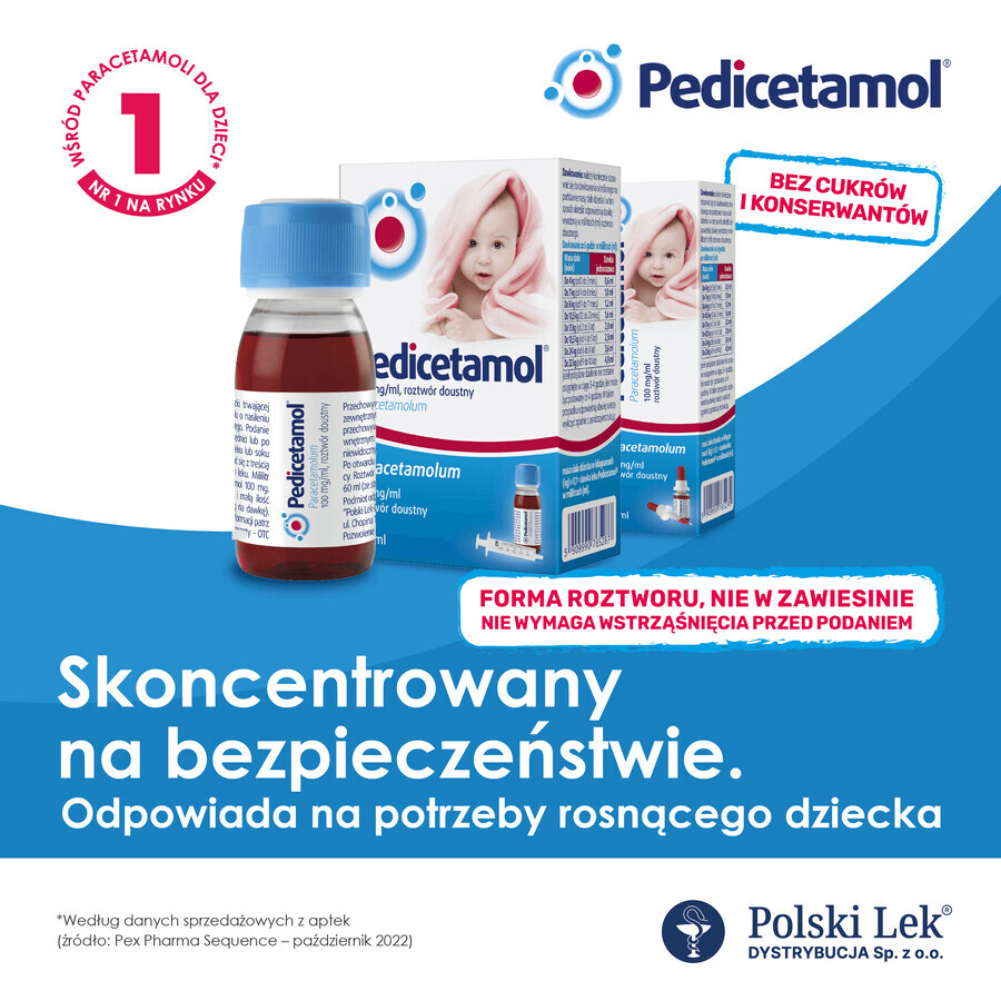 Pedicetamol 100 mg/ml, Lösung zum Einnehmen für Kinder und Säuglinge ab Geburt, 60 ml